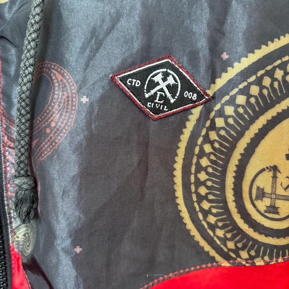Men's Windbreaker Civil Regime Jacket in Red & Black with Paisley Yoke